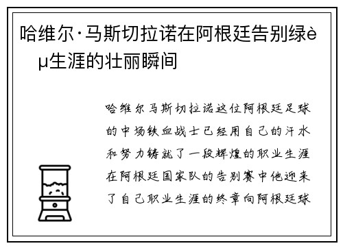 哈维尔·马斯切拉诺在阿根廷告别绿茵生涯的壮丽瞬间